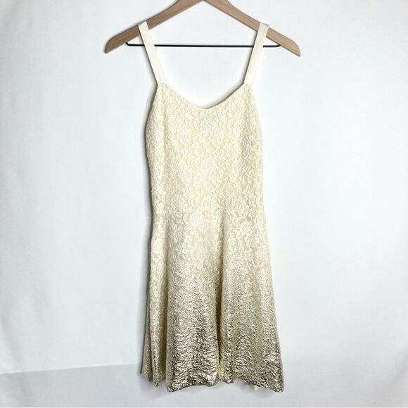 Free People Cream Lace Gold Metallic Ombre Dress Size Small - Picture 2 of 14